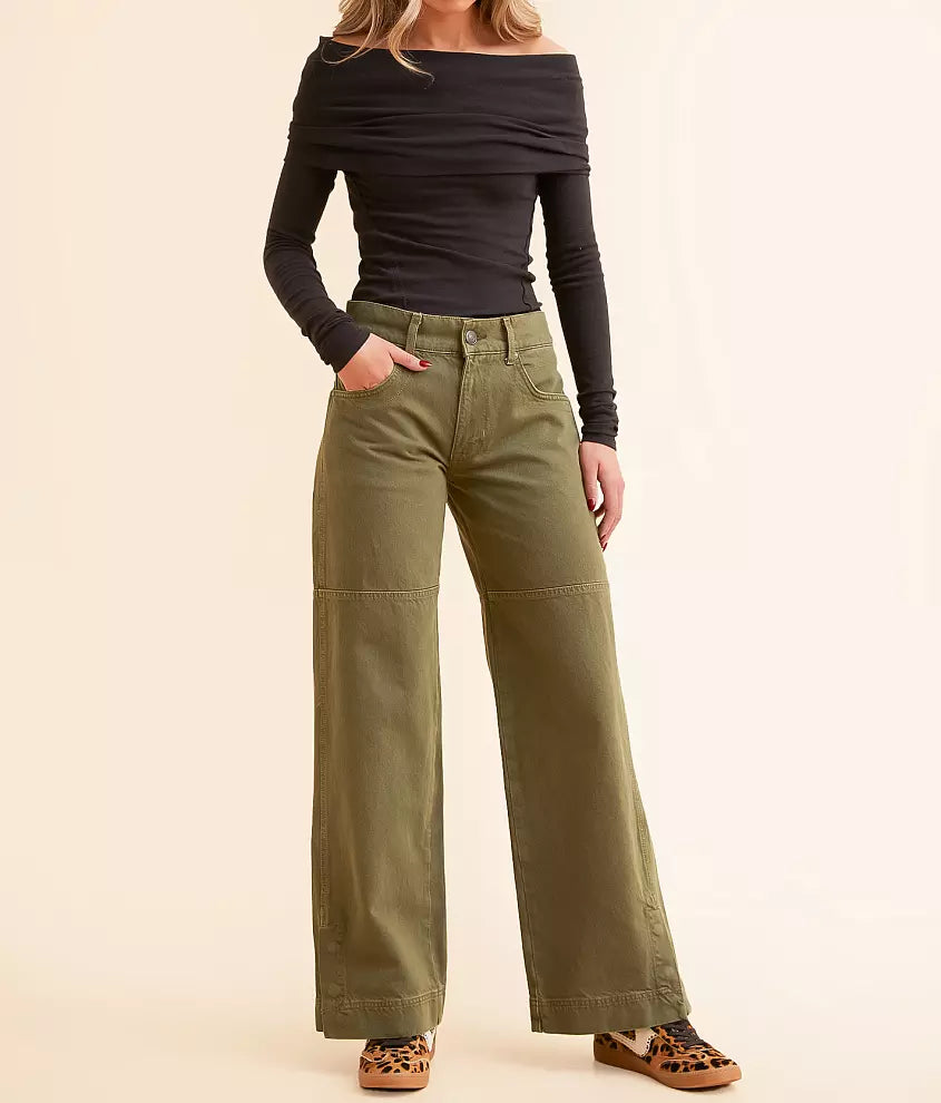 Benji Relaxed Wide Leg Pant Army
