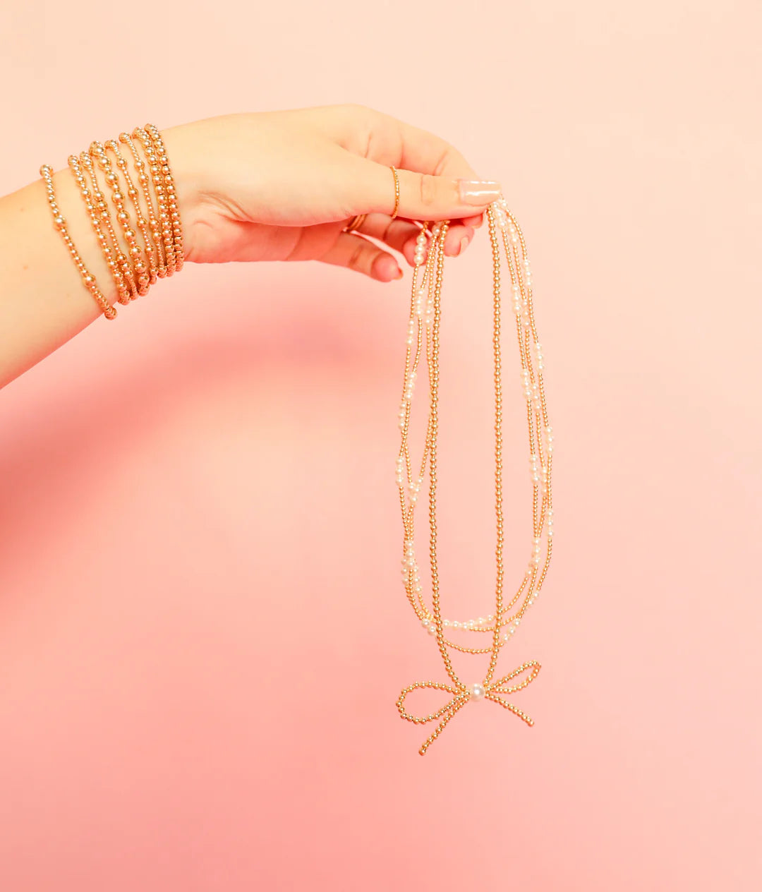 Gold Bow Necklace 16"