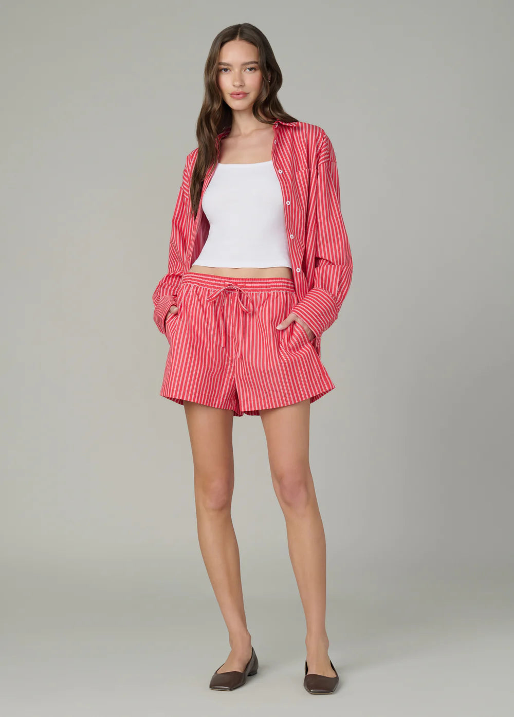 The Boxer Short - Cherry/White Stripe