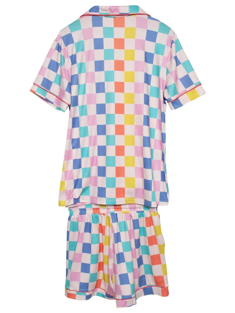 Multicolored Checkered PJ Shorts Set