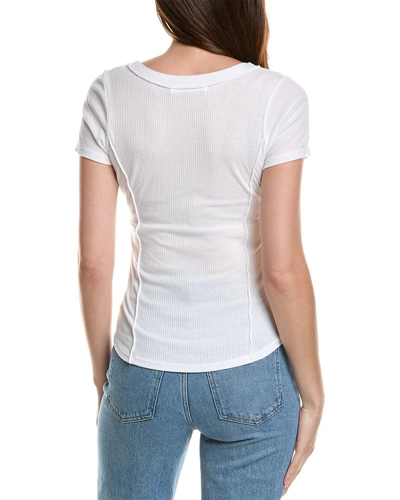 Myra V-Neck Rib Tee - White