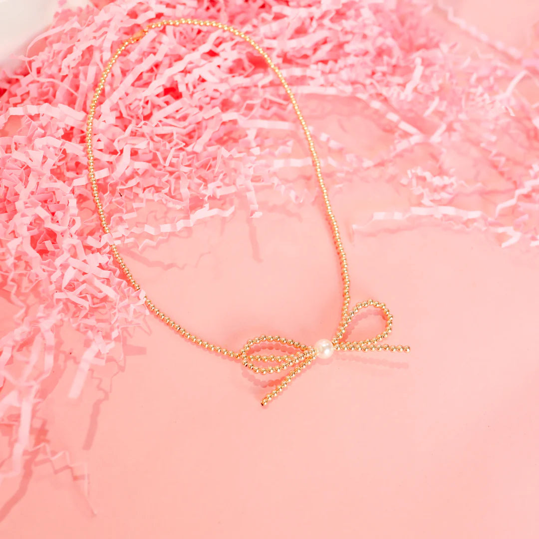 Gold Bow Necklace 16"