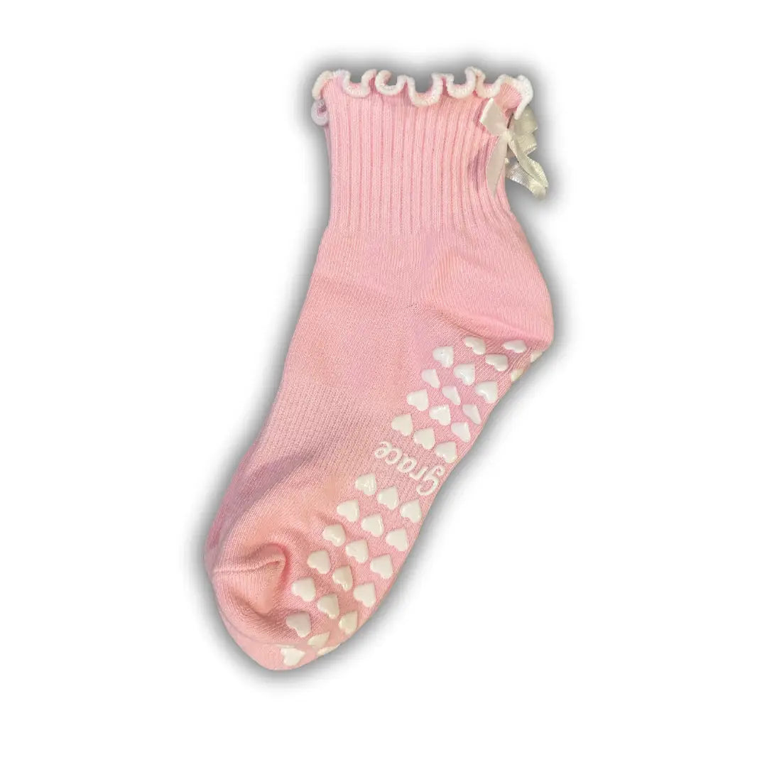 Light Pink Ruffle w/ White Bow Pilate Socks