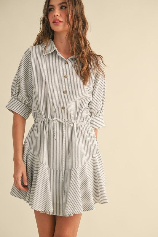 Striped Button Down Shirt Dress