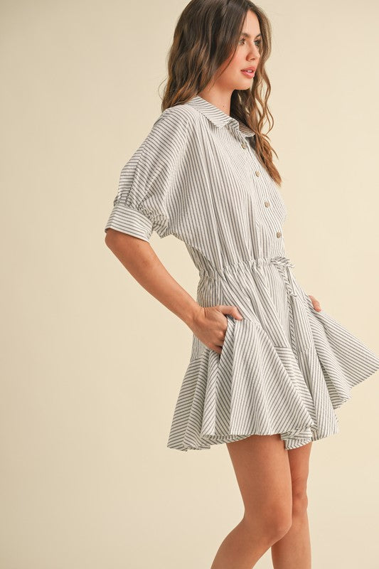 Striped Button Down Shirt Dress