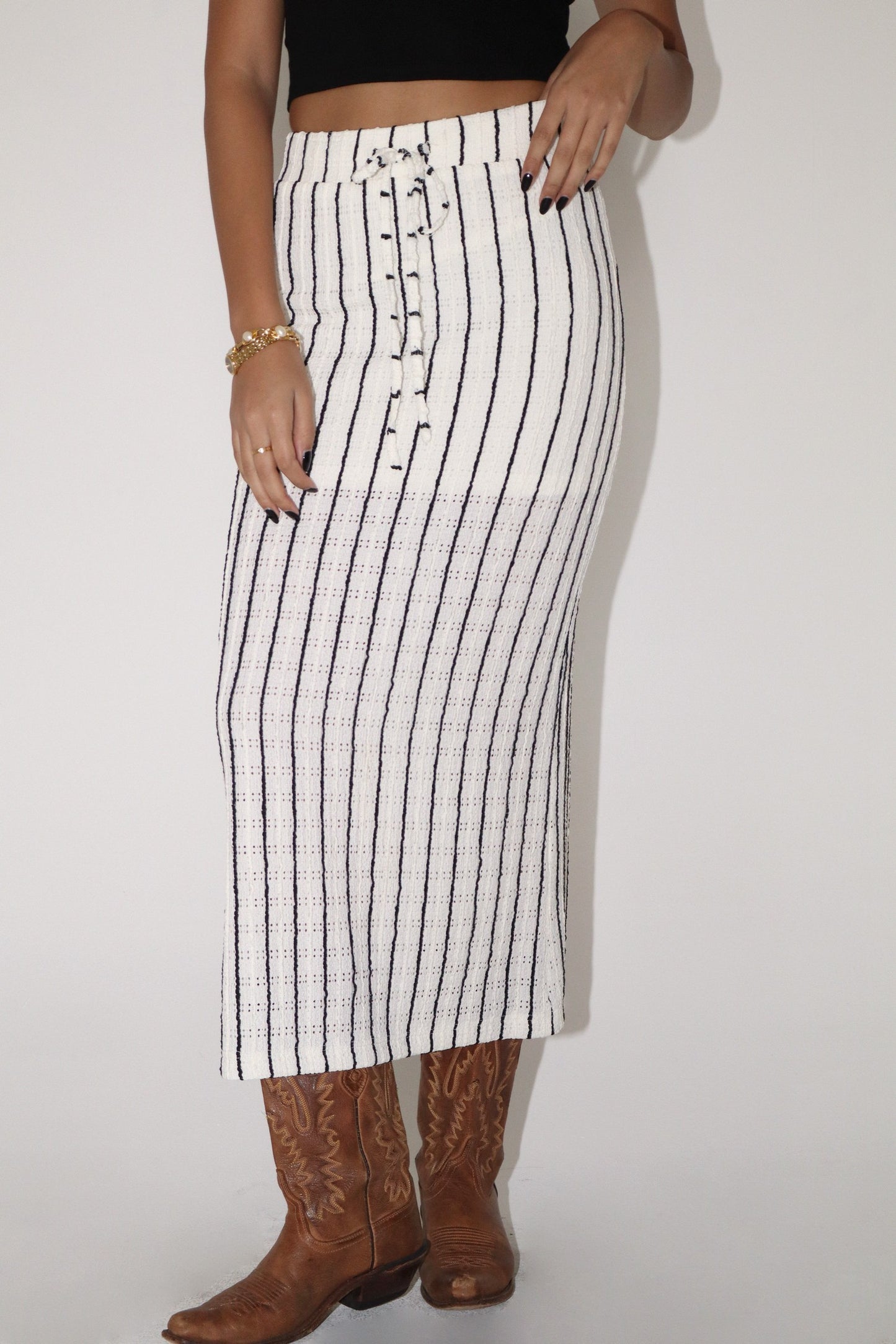 Black & Cream Stripe Maxi Skirt