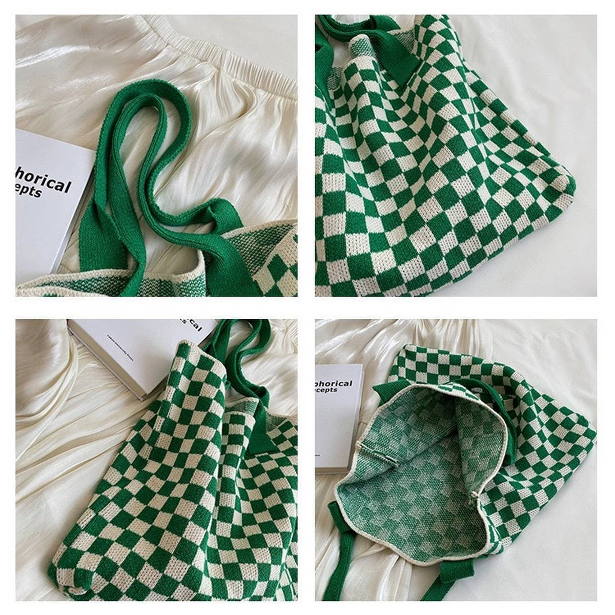 Plaid Knitted Tote Bag