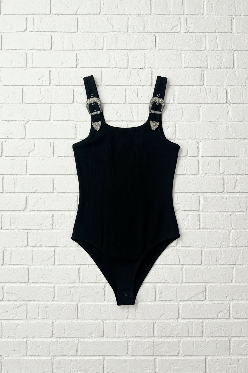 Ribbed Western Buckle Bodysuit
