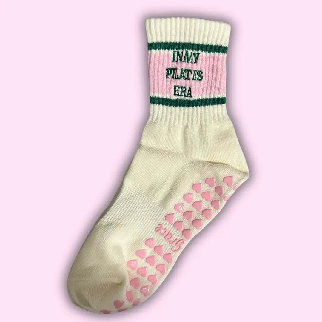 In My Pilates Retro Era Pink/Green Grip Socks