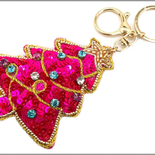 Pink/ Gold Christmas Tree Sequin Keychain