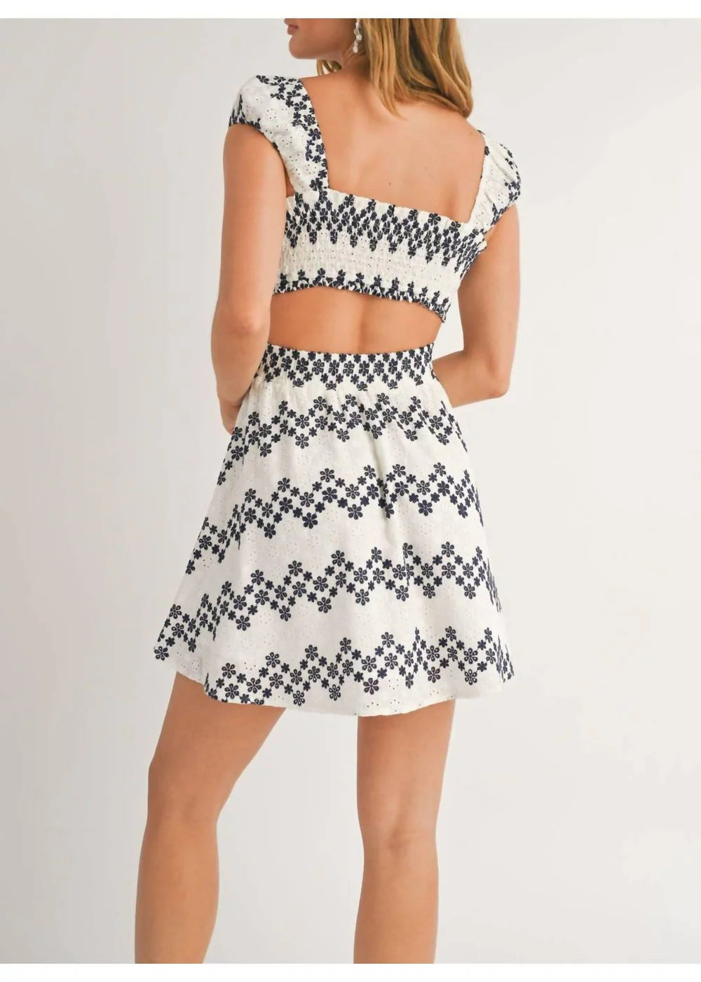 Costa Del Sol Eyelet Cutout Mini Dress White Navy