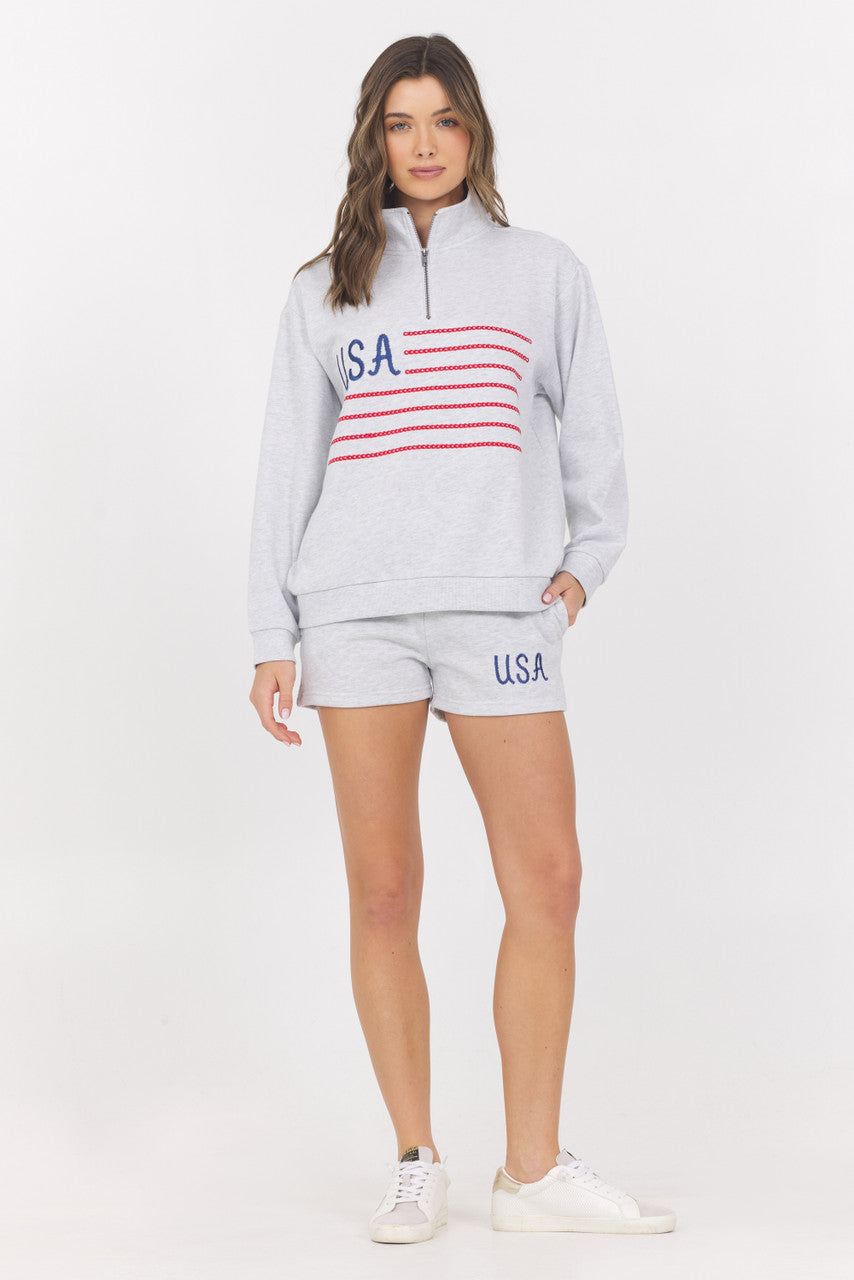 Spring Grey Americana Embroidered Shorts Set