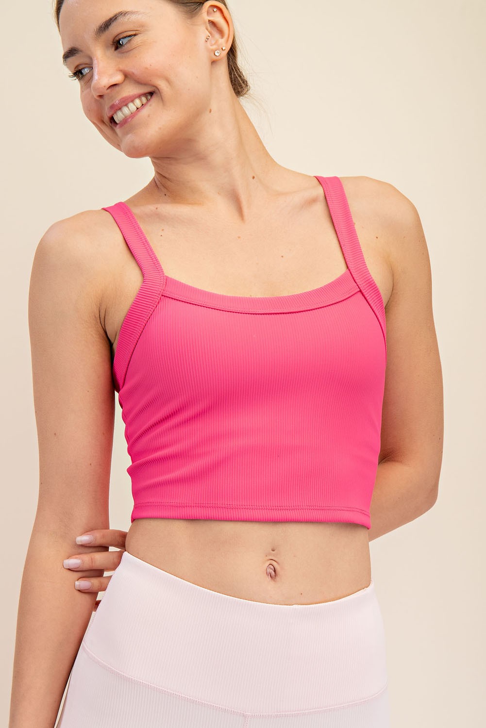 Hot Pink Racerback Crop Rib Tank