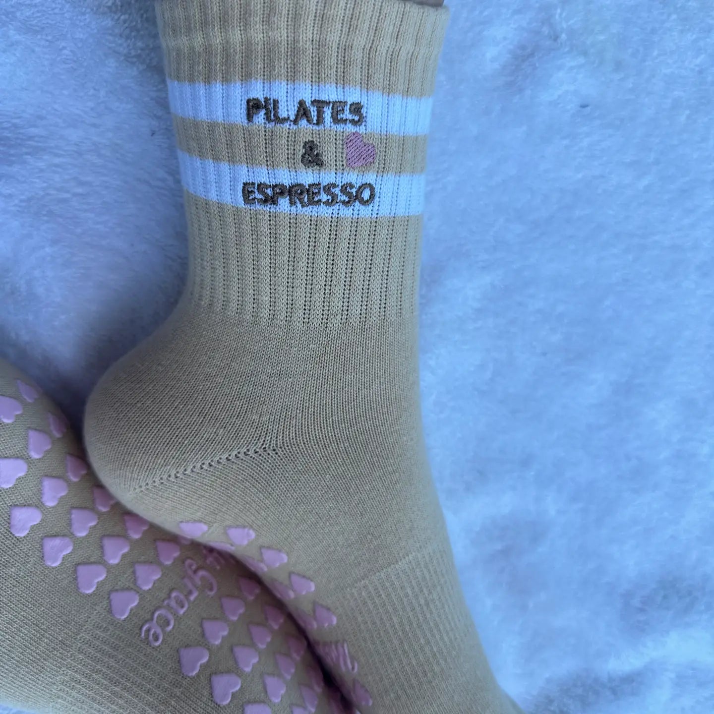 Pilates & Espresso Tan Grip Socks