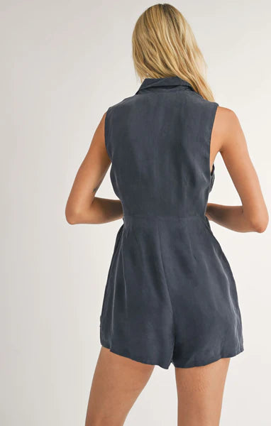 Heritage Wrap Front Romper Navy