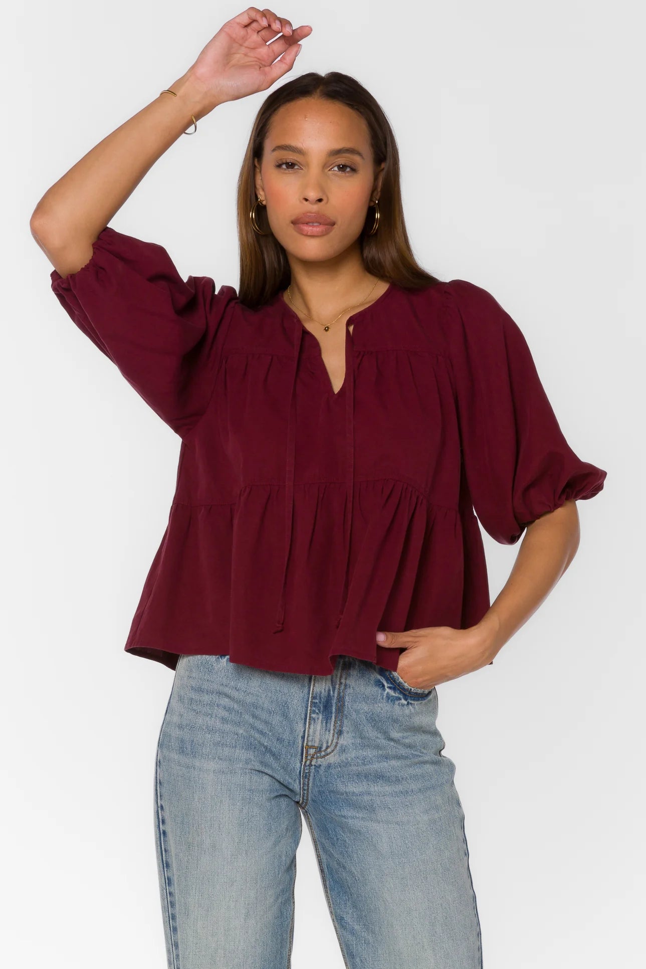Ferlita Short Puff Sleeve Burgundy