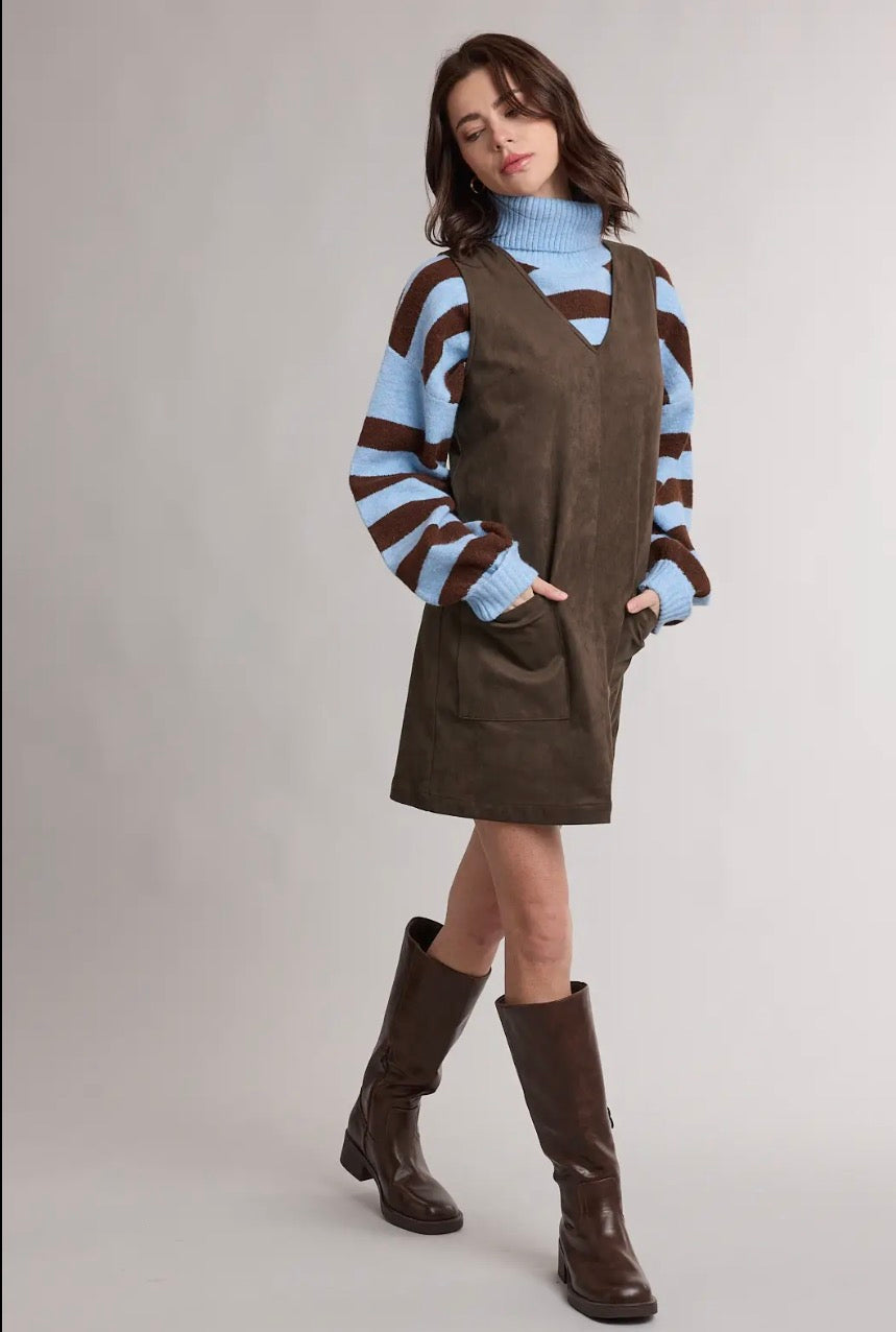 Suede V-Neck Mini Dress