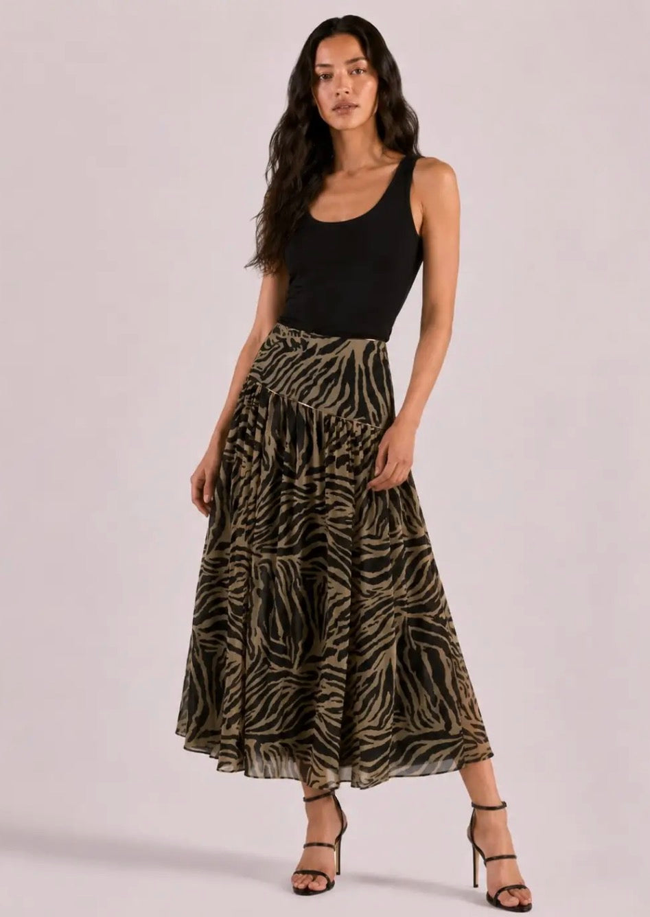 Zebra Chiffon Midi Skirt
