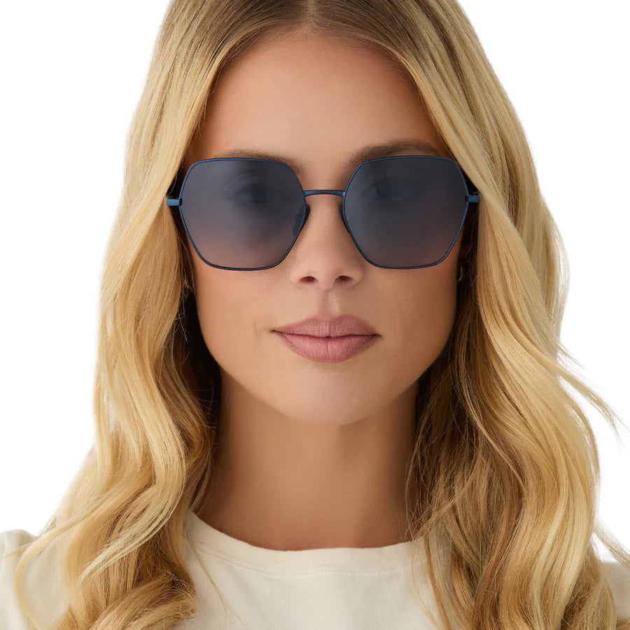 Harlow, Deep Navy Metal Aegean Blue Sunglasses