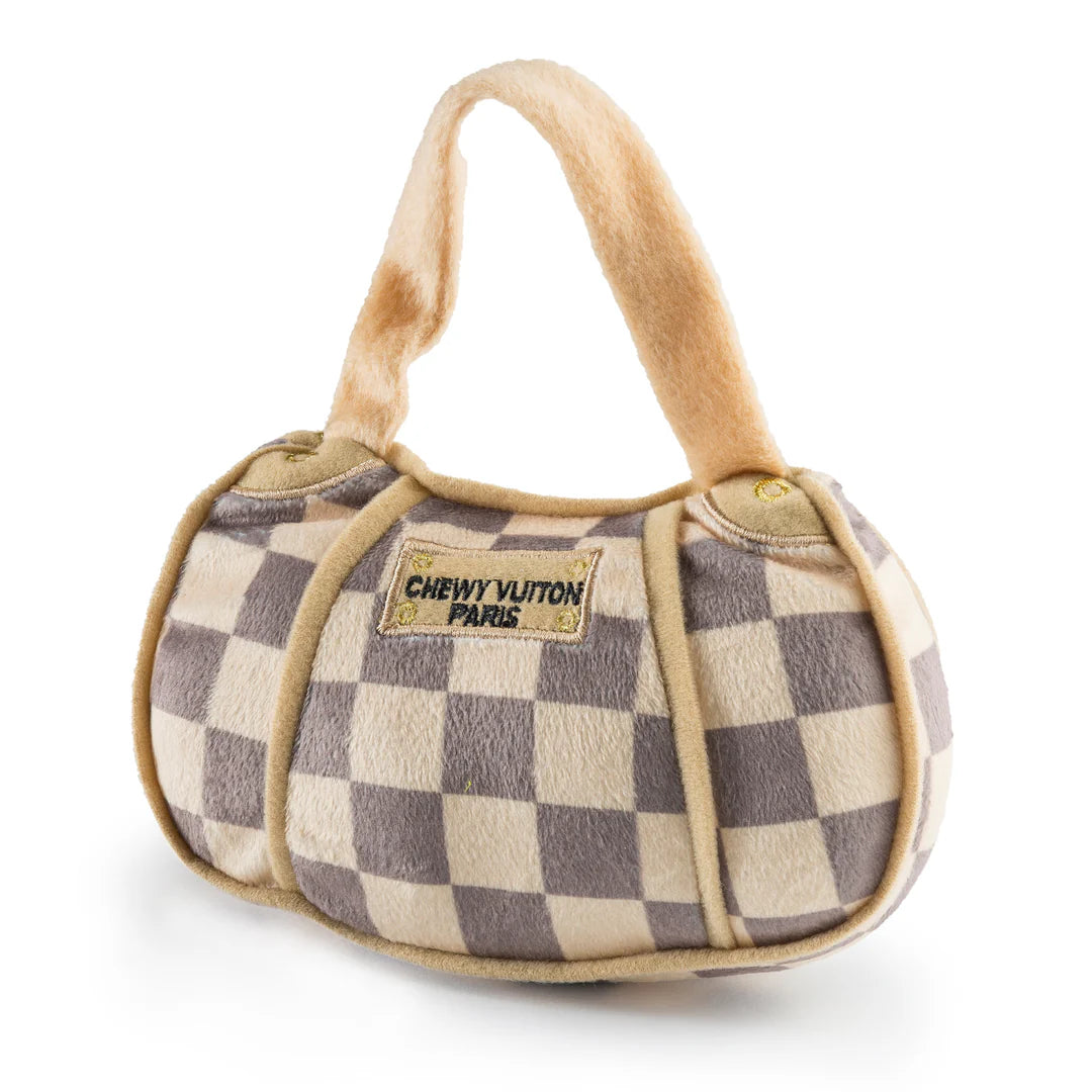 Checker Chewy Vuiton Small Handbag Dog Toy