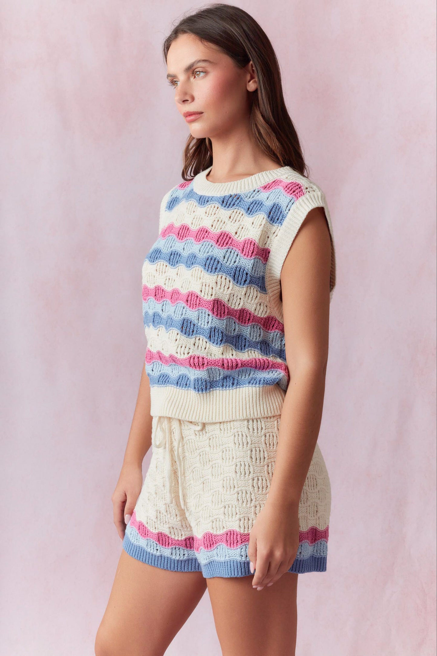 Wavy Crochet Sweater Vest & Pant Set