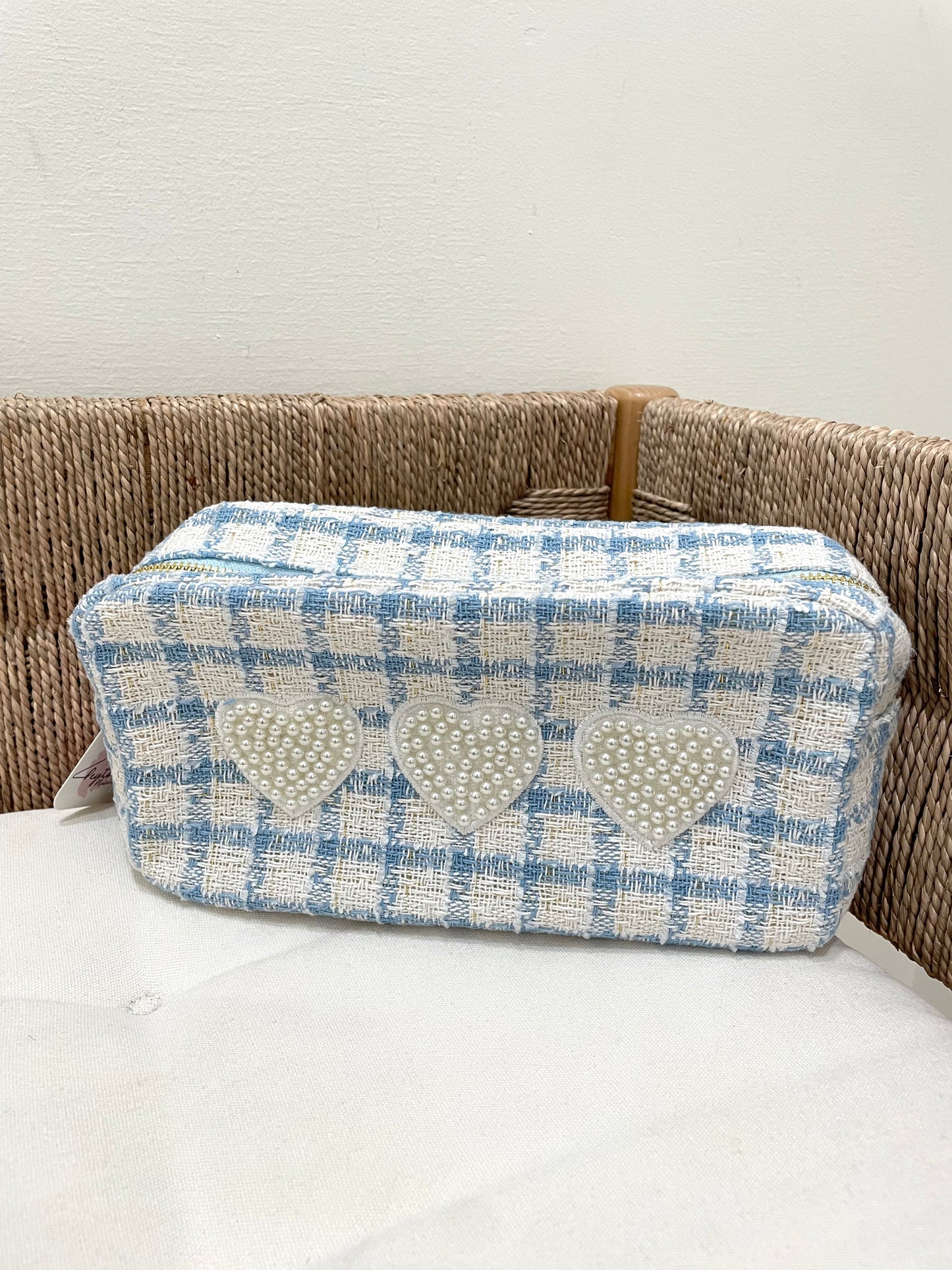 Baby Blue Plaid Heart Pouch