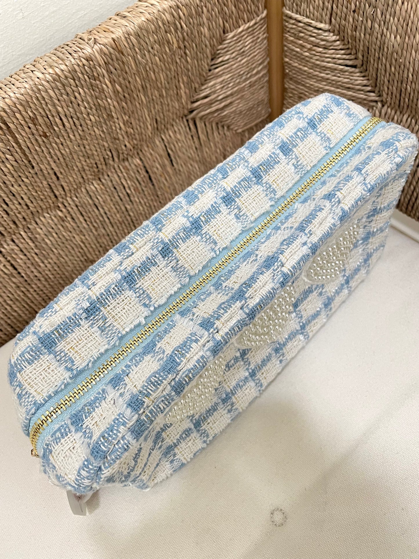 Baby Blue Plaid Heart Pouch