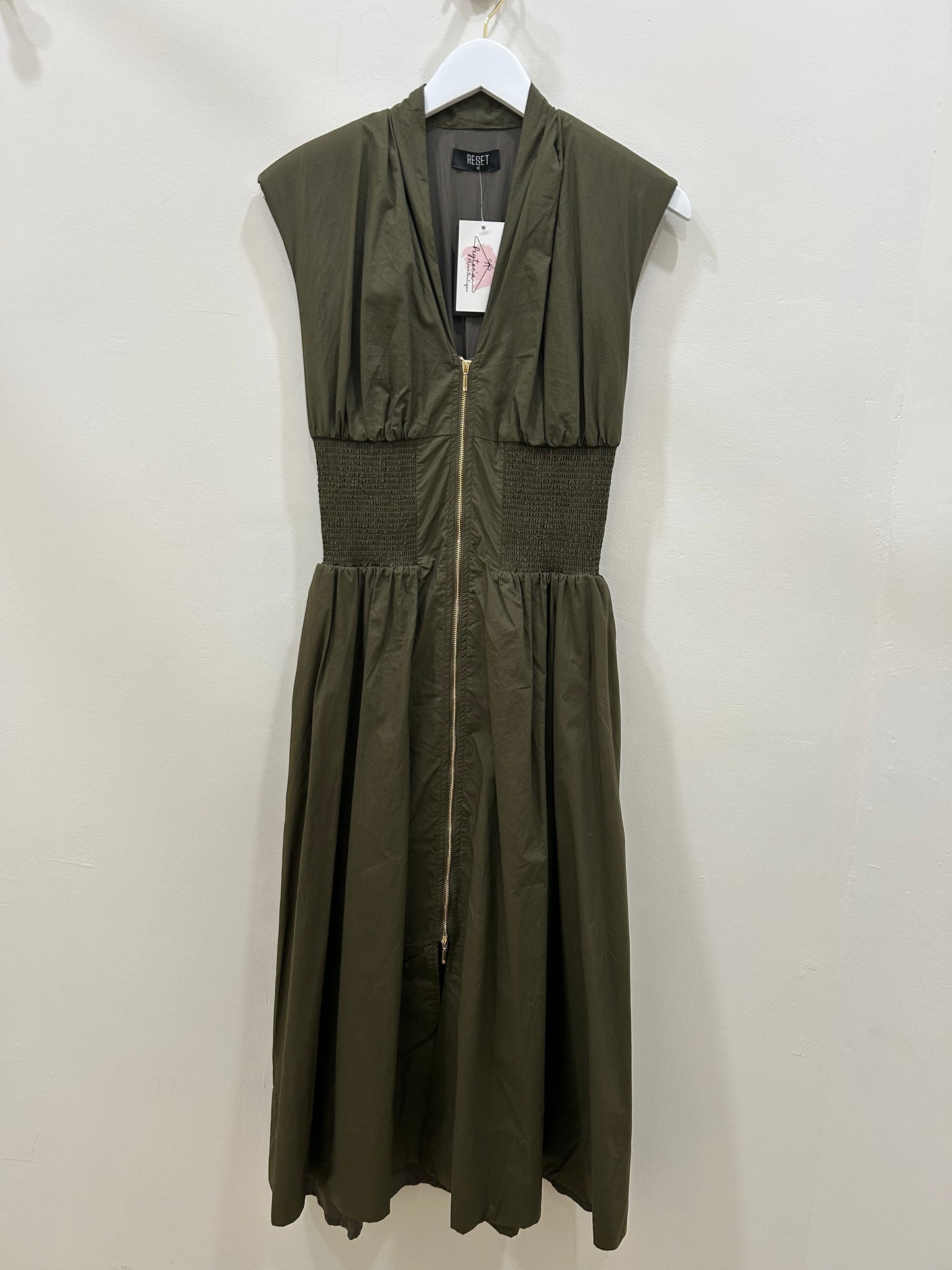 V-Neck Zip-Up Dress - Olive