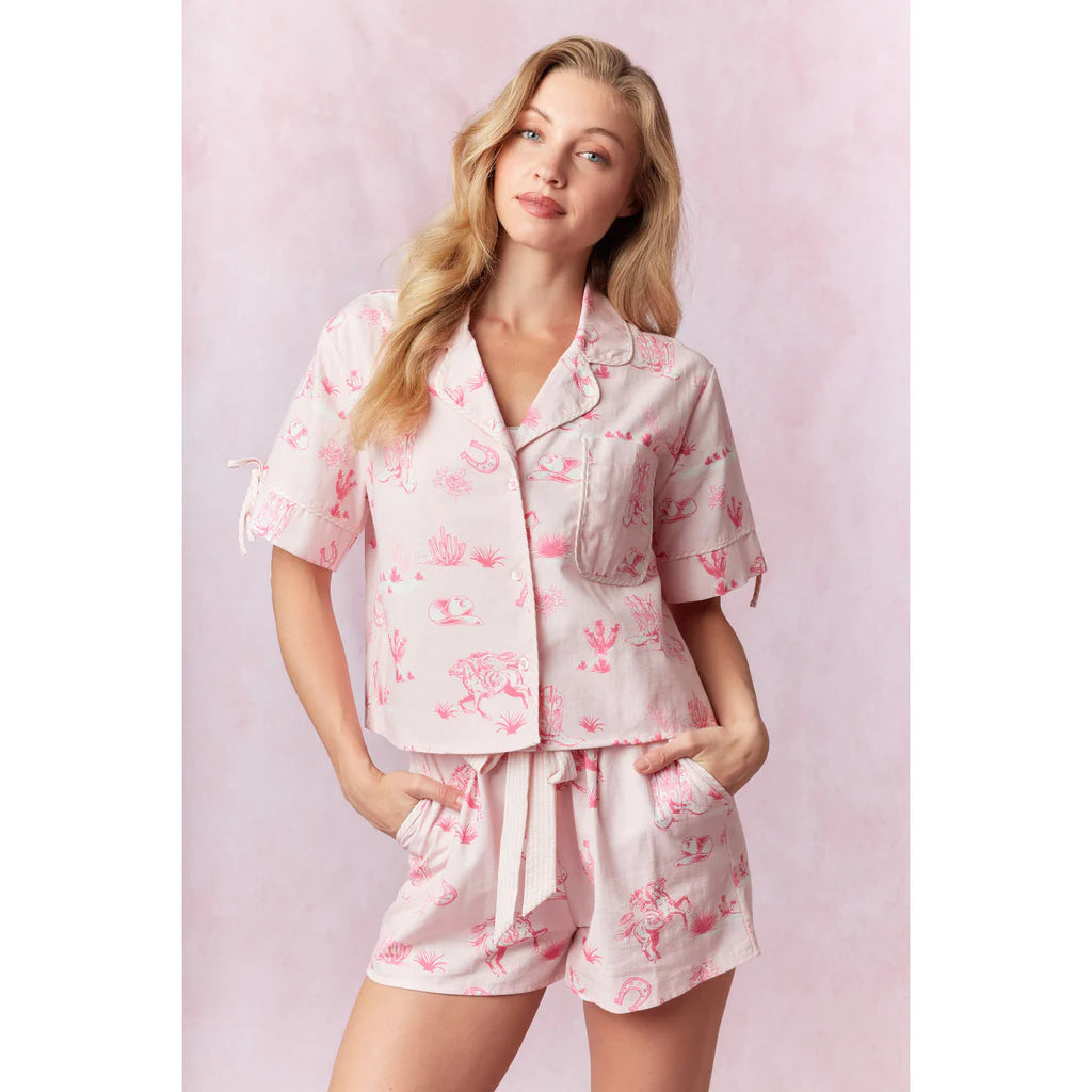 Pink Western Top & Shorts PJ Set