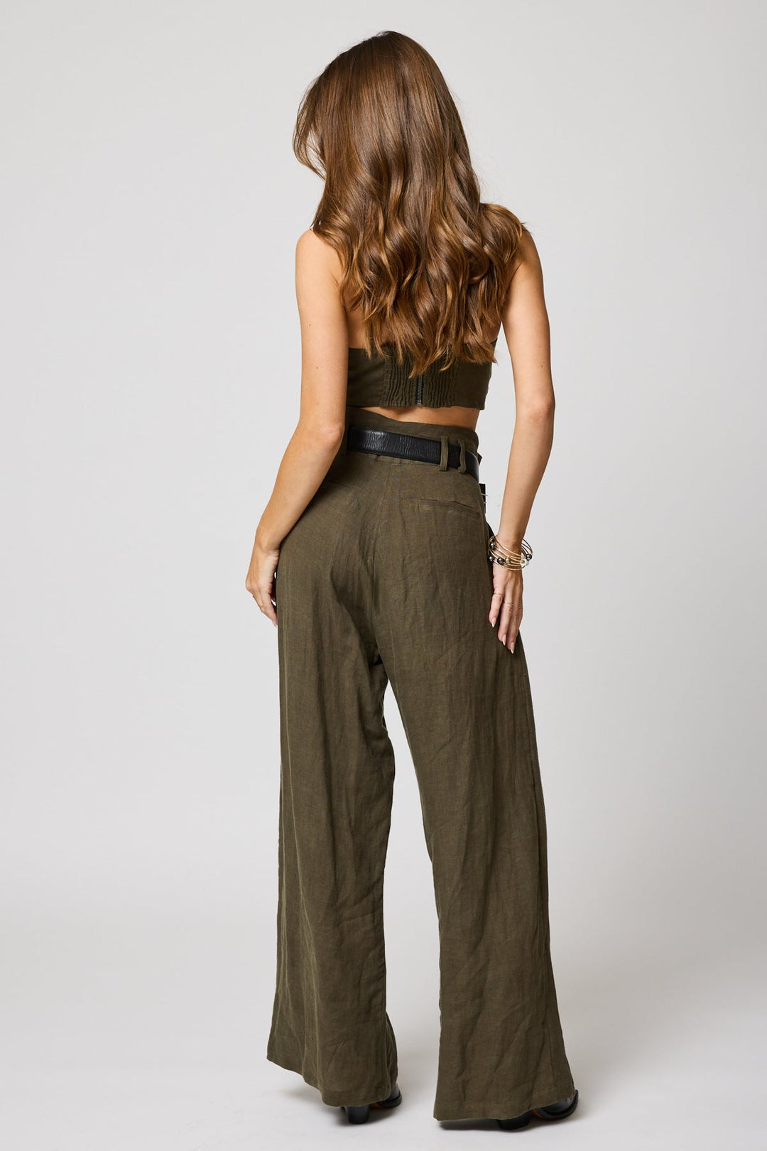 Linen Knotch Waist Pant army green