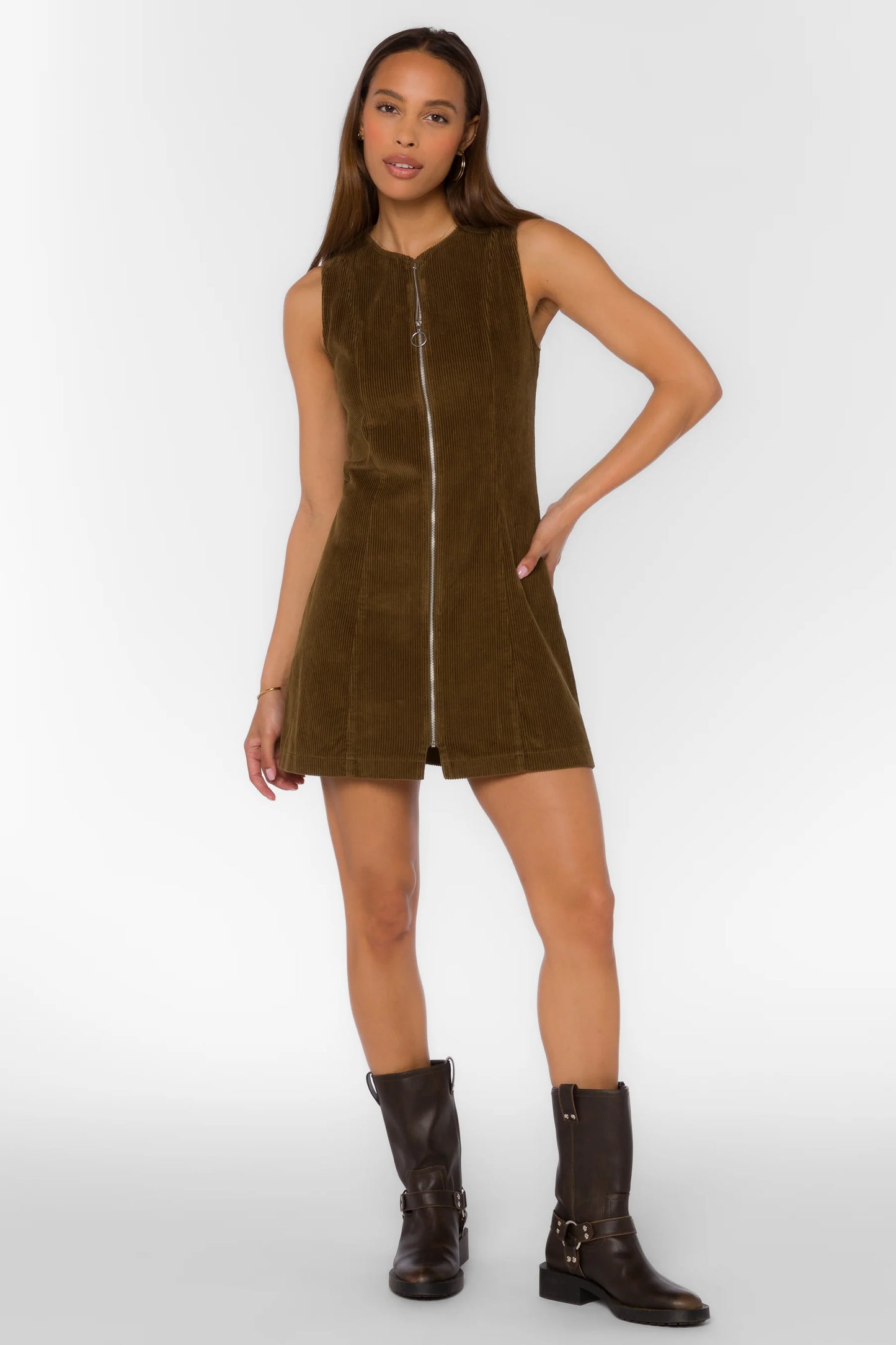 Madera Sleeveless Corduroy Dress Pesto