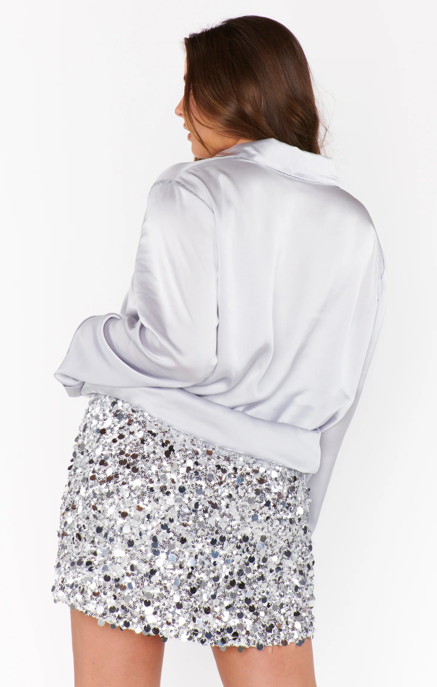 All Night Skort - Silver Metallic Sequins