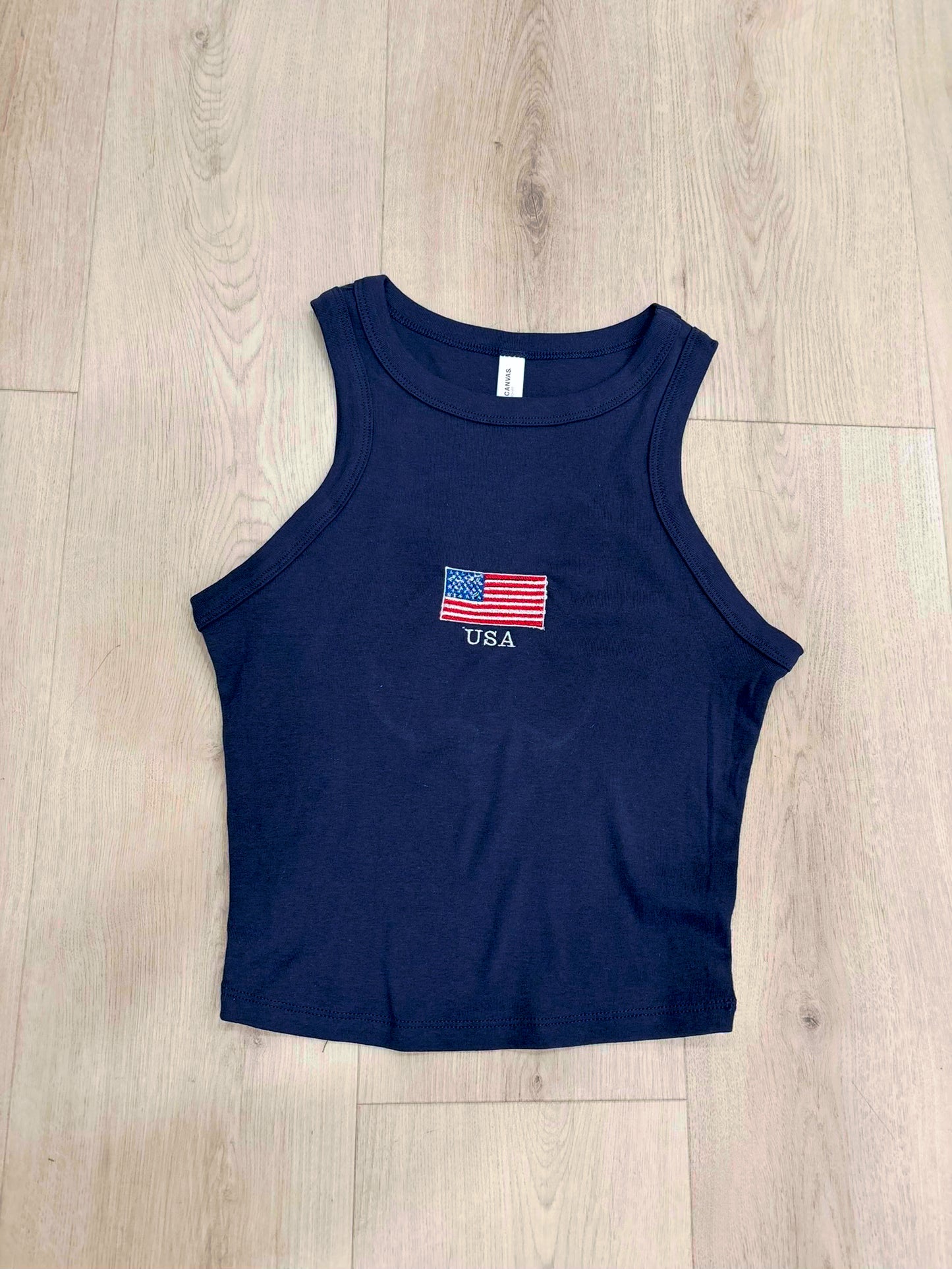USA Embroidered Crop Tank