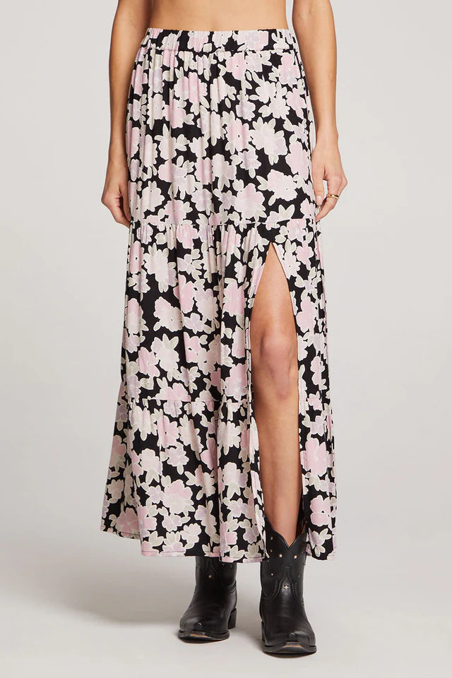 Carli Maxi Skirt, Black Lavender Petals