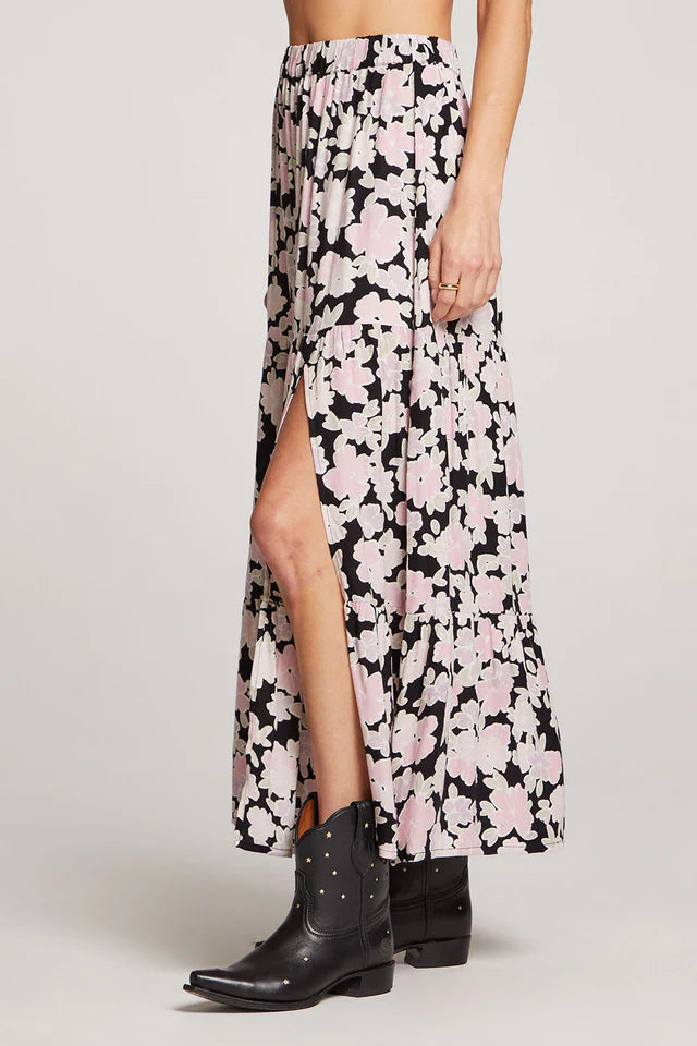 Carli Maxi Skirt, Black Lavender Petals