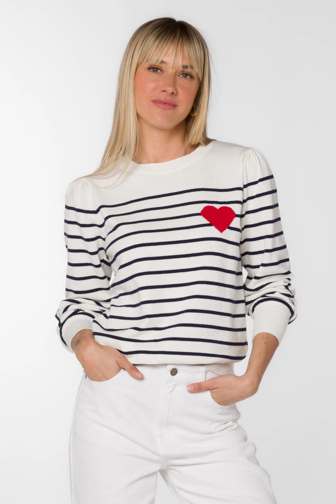 Serissa Striped Heart Sweater - navy