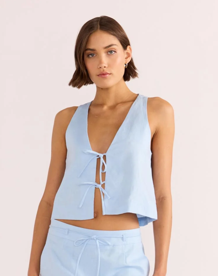 Pandora Tie Crop Top, Sky Blue