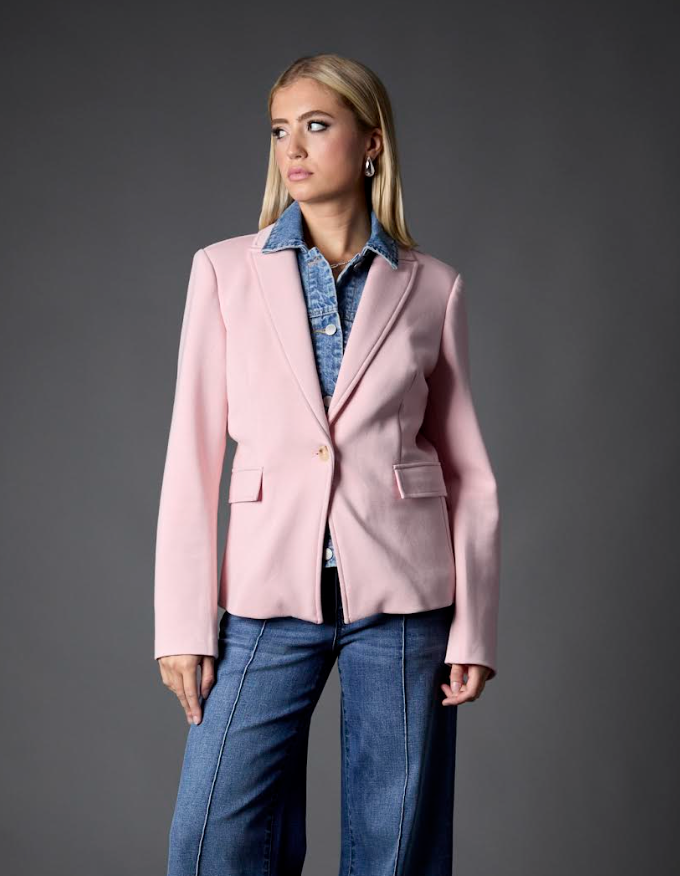 Helen Blazer Pink with Denim Insert