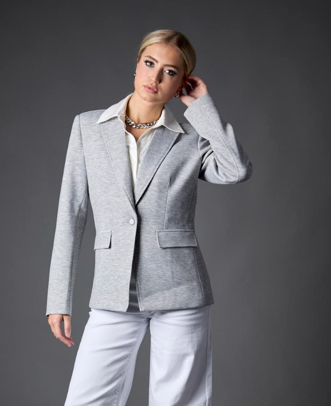 Helen Blazer, Heather Cement/White Shirt