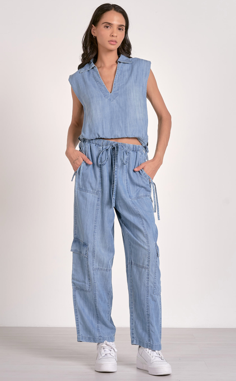 Denim Sleeveless Collared Top