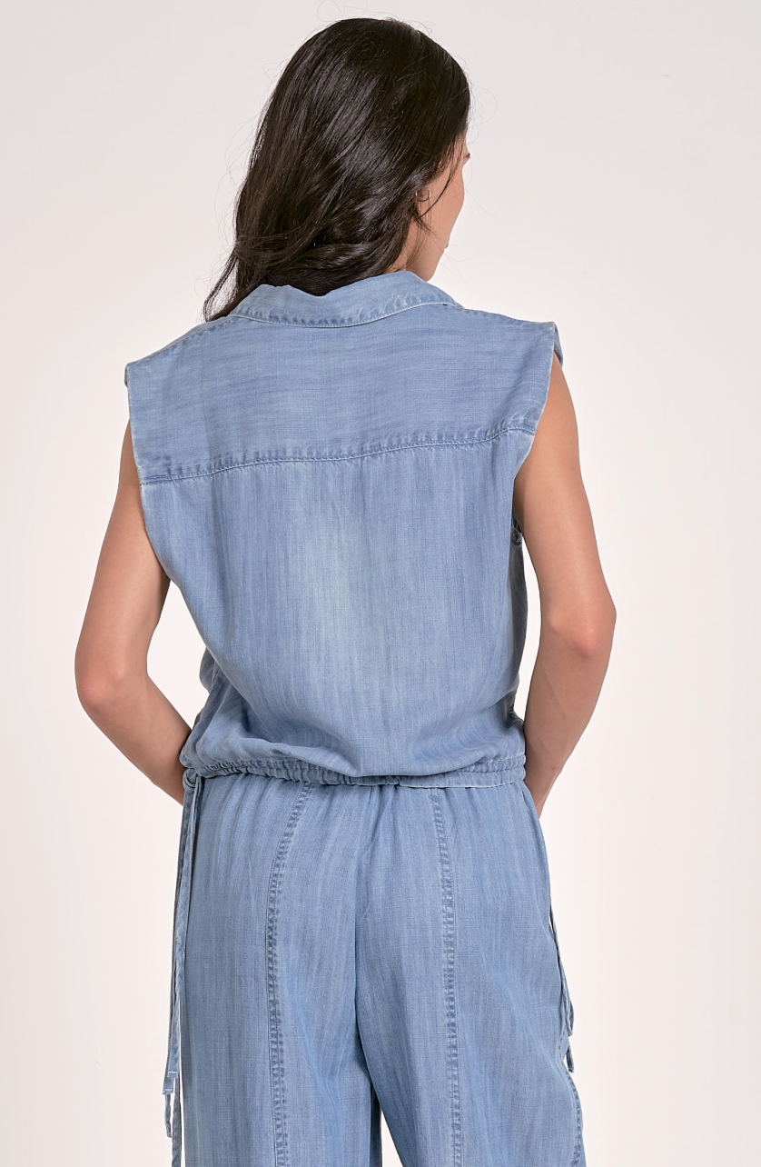 Denim Sleeveless Collared Top
