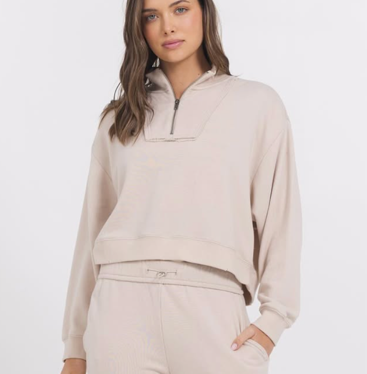 Seaside Sand French Terry Quarter Zip & Short Set