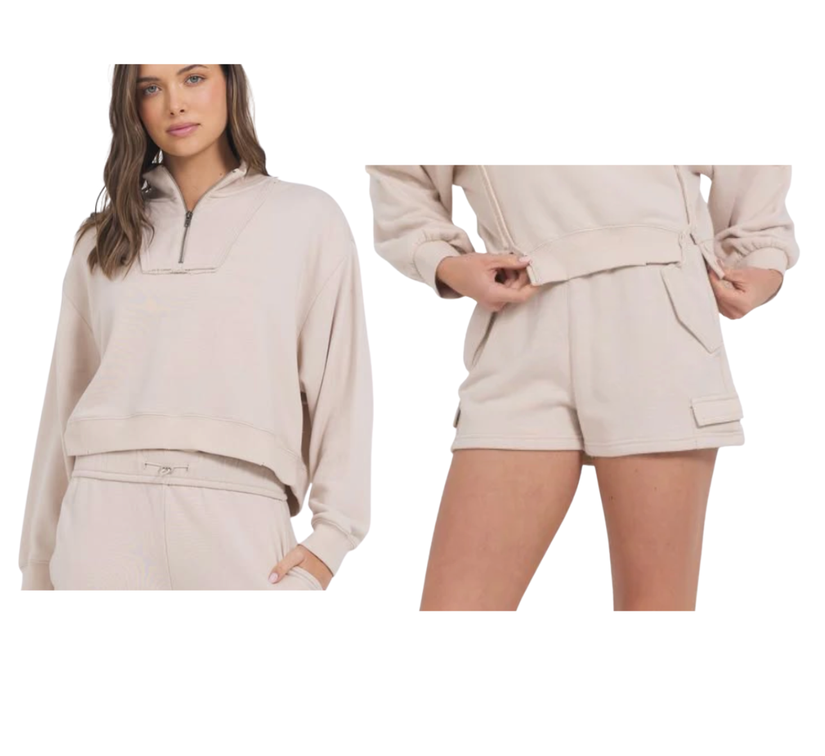 Seaside Sand French Terry Quarter Zip & Short Set