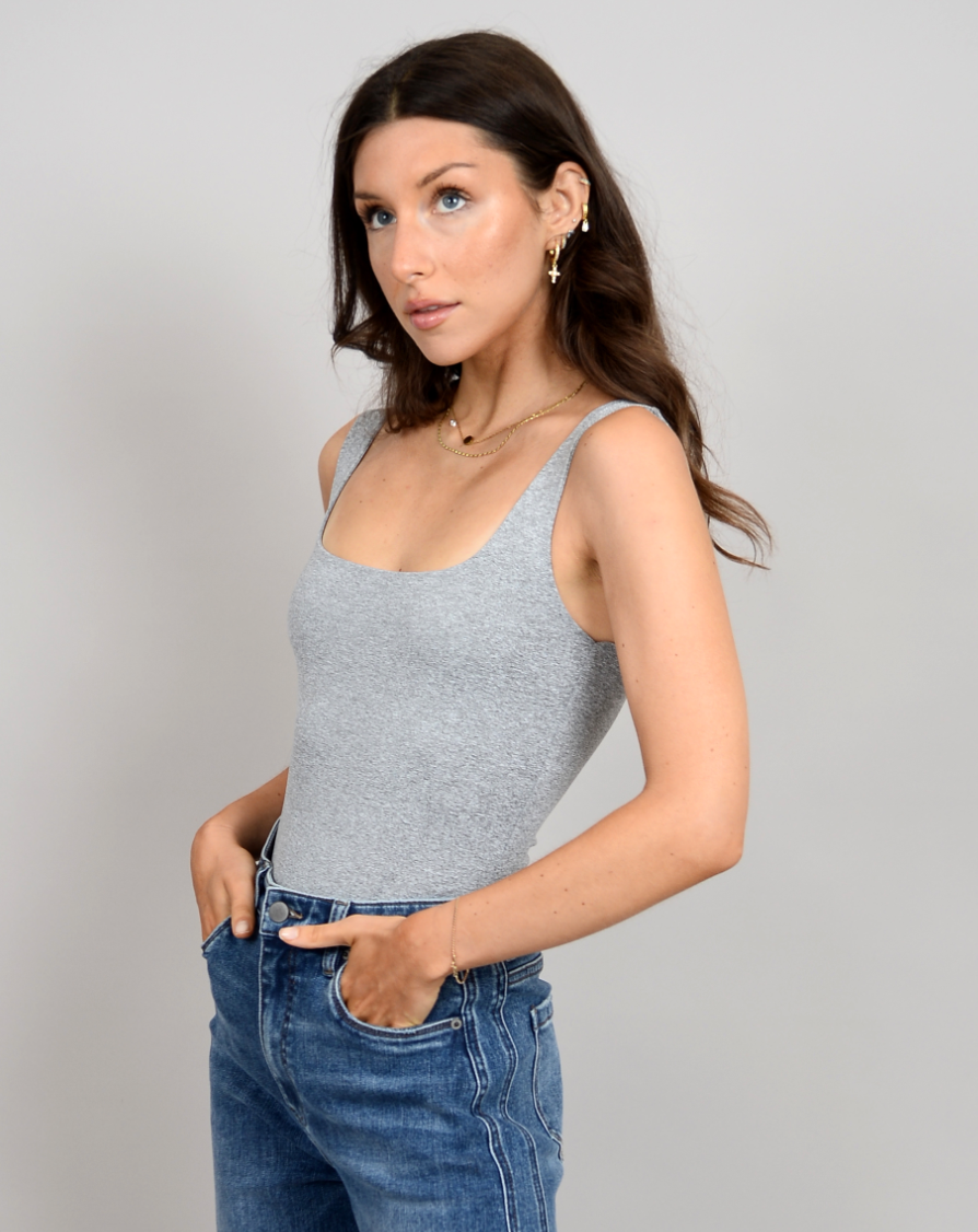 Tia Sleeveless Scoop Bodysuit - Grey
