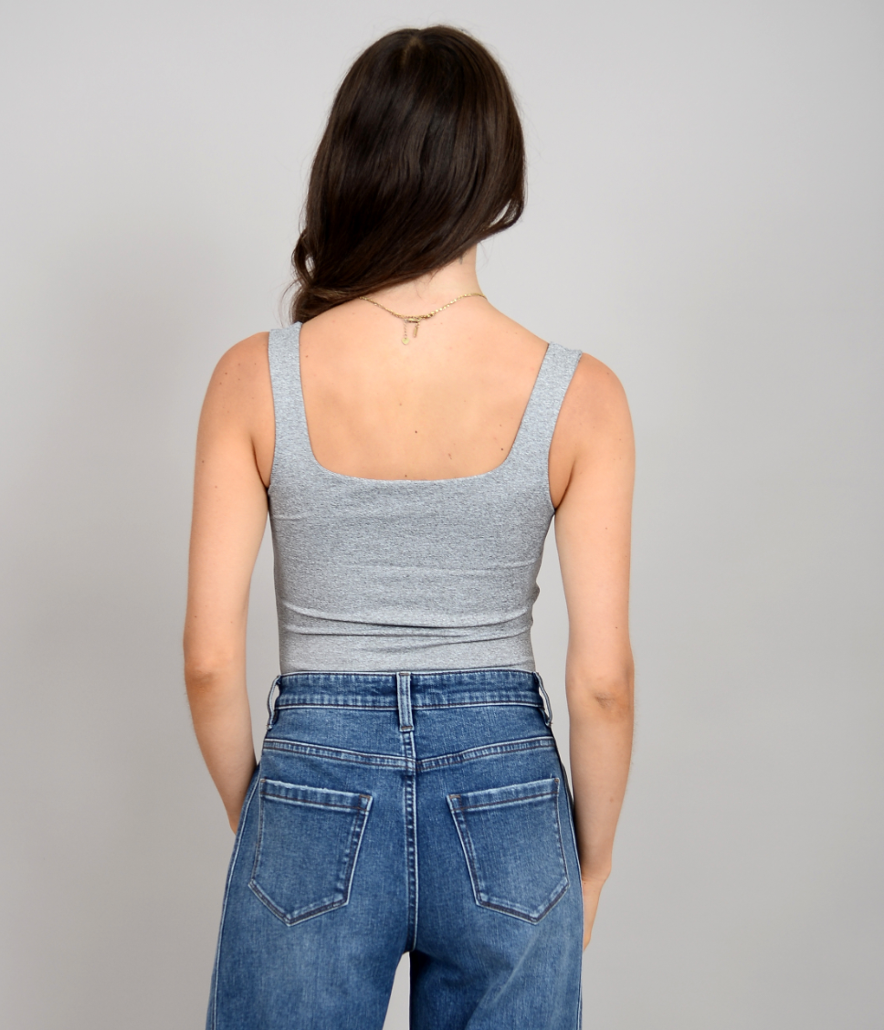 Tia Sleeveless Scoop Bodysuit - Grey