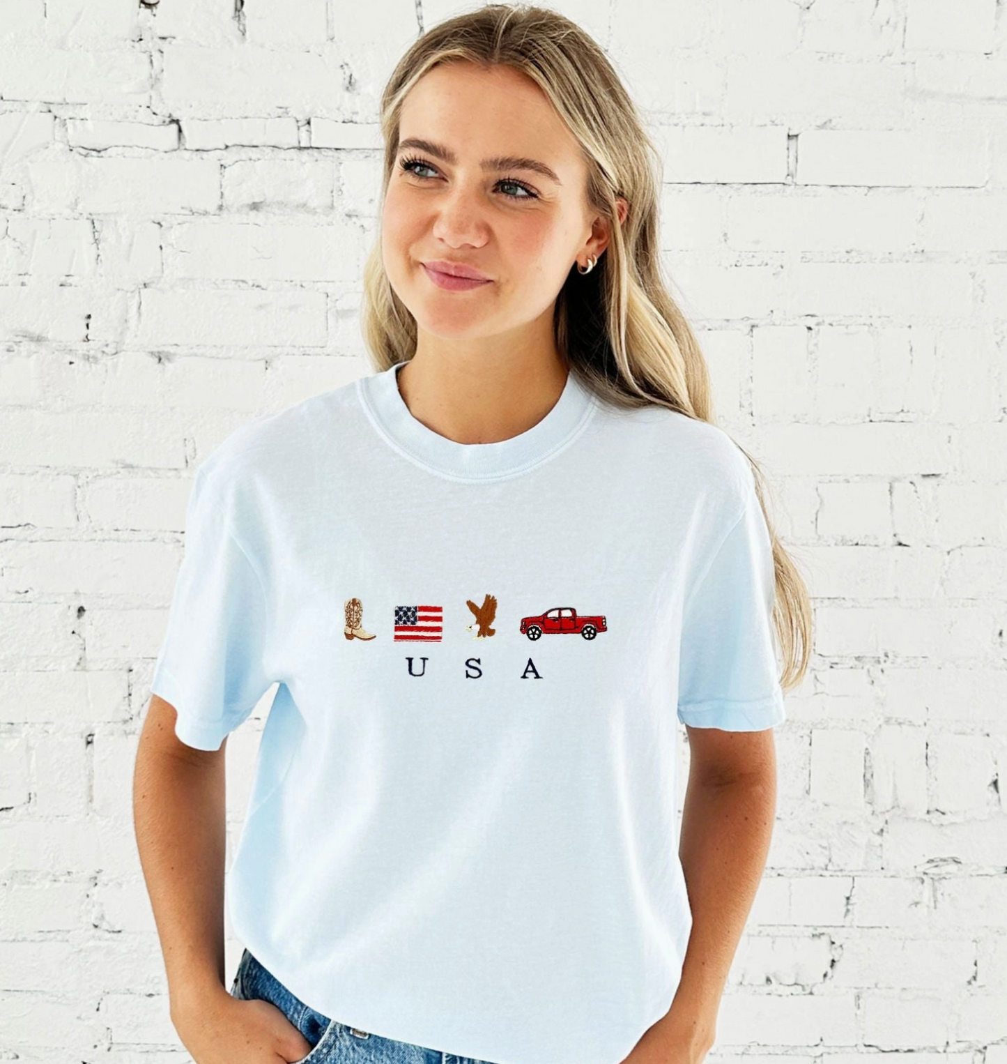 USA Embroidered Icons Tee