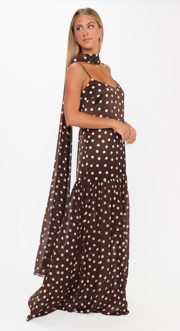 chinese dress ladies Dalia Maxi Dress, Chocolate Polka – Peyton's Place Boutique