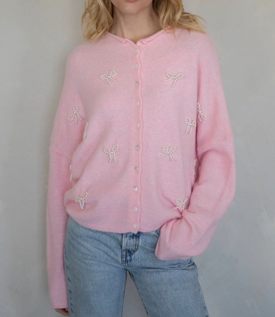 Piper Cardigan - Pink Pearl Ribbons