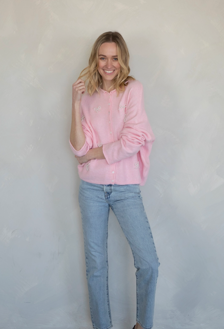Piper Cardigan - Pink Pearl Ribbons