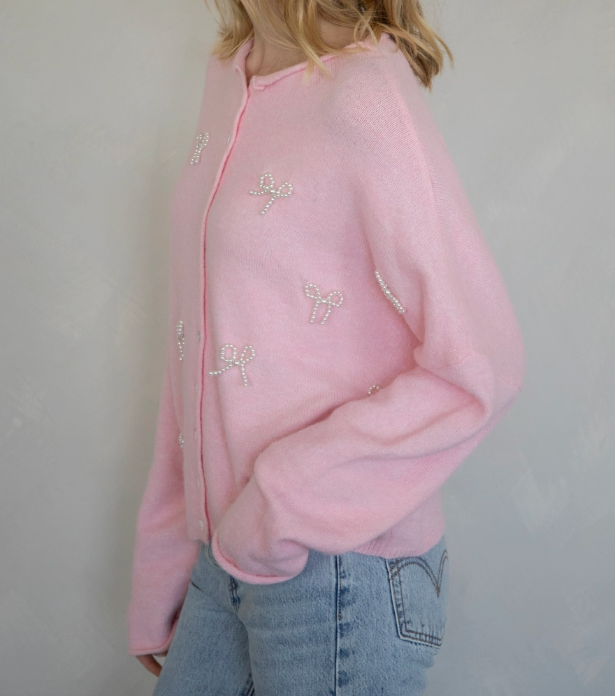 Piper Cardigan - Pink Pearl Ribbons